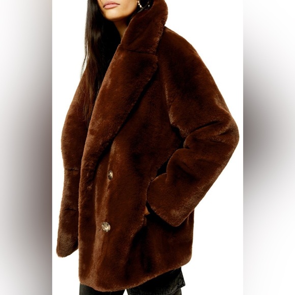 Topshop Women’s Ally Brown Soft Teddy Bear Faux Fur Coat size 12 - Picture 2 of 10